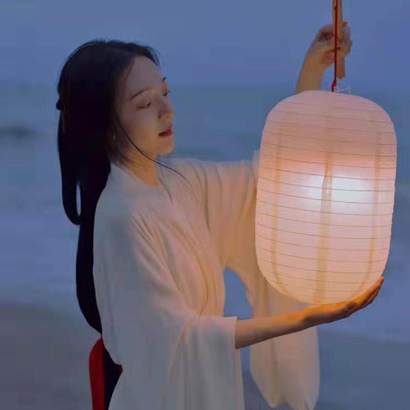 古风纸灯笼手提冬瓜形国风汉服拍摄道具中秋节装饰手工绘画 画可