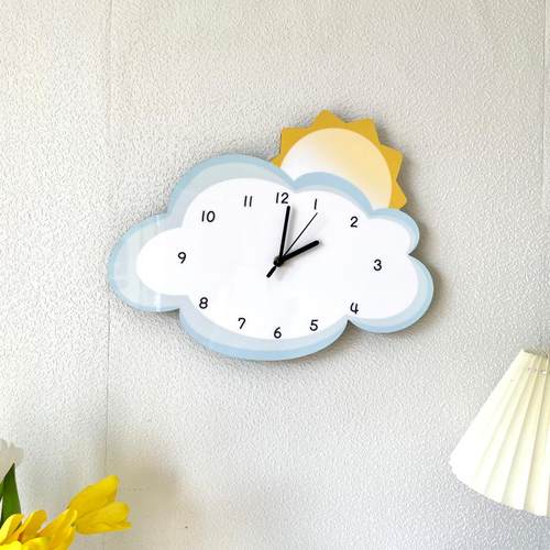 太阳云朵创意静音装饰挂墙钟表客厅卧室卡通儿童挂钟爱时钟