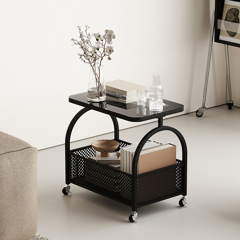 带轮可移动沙发边几客厅小户型小茶几玻璃推车侘寂风创意玻璃边桌