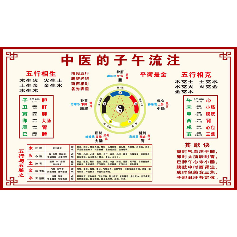 中医的子午流注墙纸中医养生馆背景墙装饰壁画五行相生五脏之壁纸