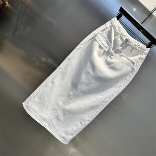 2025年夏季新款气质白色中长款牛仔半身裙女高腰显瘦开叉包臀裙子