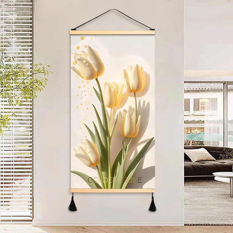 奶油风花卉郁金香玄关挂画入户走廊饭厅装饰画背景墙卧室布艺壁画图片