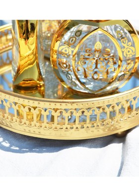 北欧轻奢风复古镜面托盘金色托盘卧室桌面首饰盘化妆品摆件收纳盘