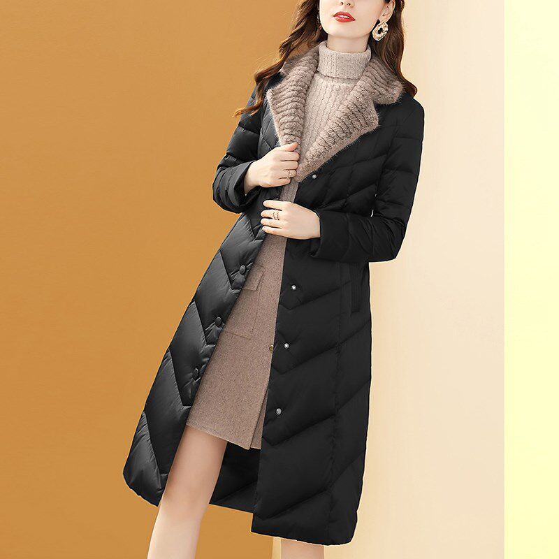 时尚轻薄羽绒棉服女中长款大码冬装高级感修身外套高端气质上衣潮
