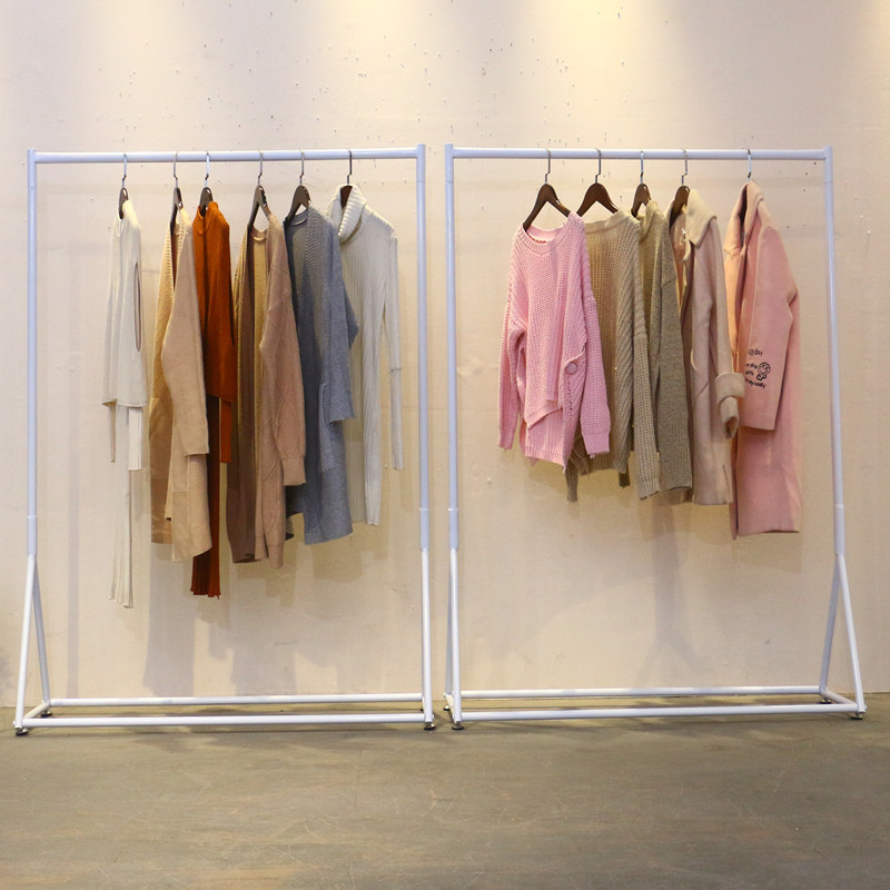 女装店服装店衣架展示架落地式 简约童装店货架壁挂衣服架子白色