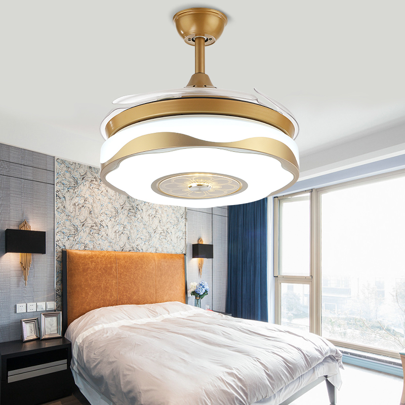 客厅家用隐形电风扇灯餐厅卧室伸缩风扇吊灯金色欧式简约静音灯具