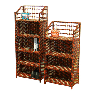 草编鞋柜多层鞋架简易门口柜子实木藤编架子移动收纳柜带门置物架