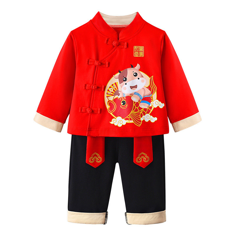 中式男宝1一周岁宴唐装衣服男童牛宝宝抓周服礼服男孩套装秋冬季