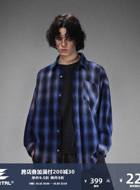 LOSTCTRL复古水洗喷色长袖格子衬衫男秋季个性款衬衣秋初秋上衣潮