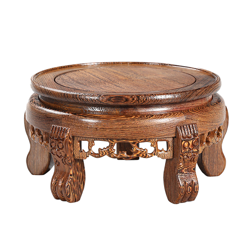 实木质圆形摆件花瓶底座奇石头鱼缸佛像酒坛花盆栽鸡翅木底座托架