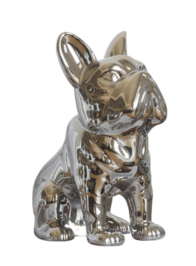 北欧简约银色斗牛犬墨镜法斗狗狗陶瓷动物摆件客厅酷轻奢软装饰品