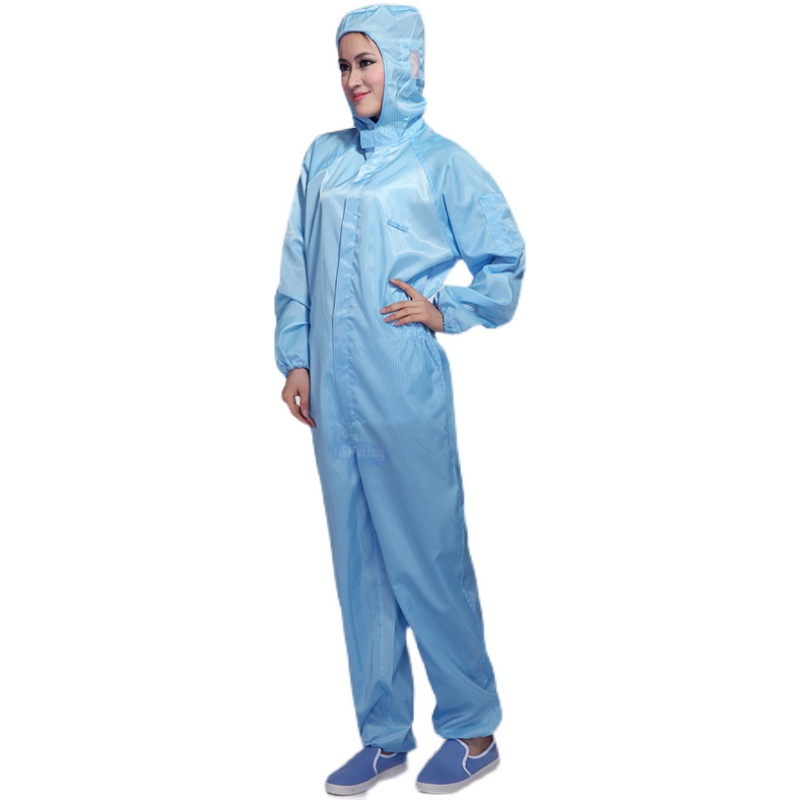 无尘防静电洁净服连体连帽车间蓝白色套装全身男女防护喷漆工作衣