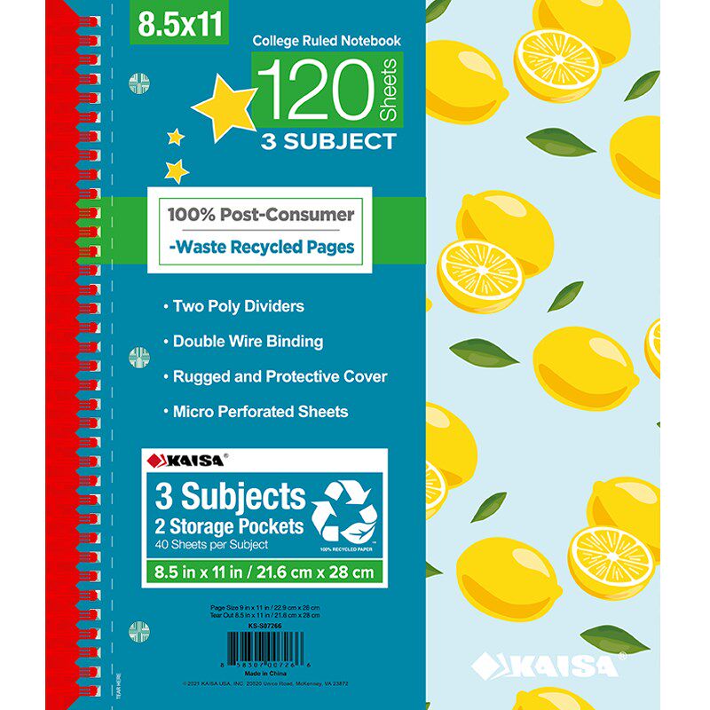 凯萨星宇系列线圈本120张三孔笔记本硬面水果动物记录多科目本子