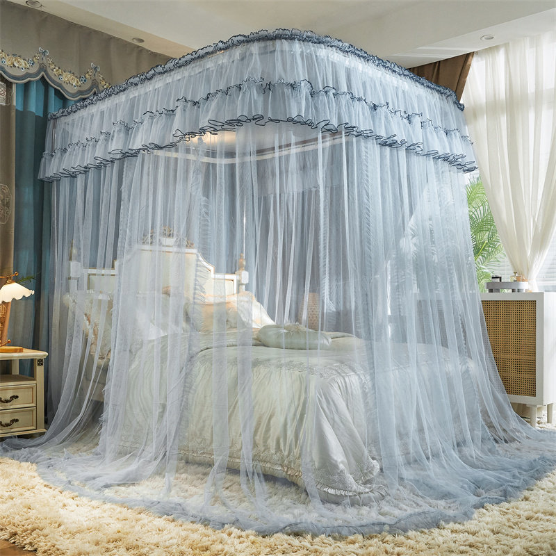 u型导轨蚊帐家用卧室2021年新款落地公主风加厚加密轨道伸缩支架