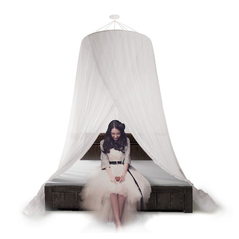 艾野圆顶吊顶蚊帐 公主落地式圆形宫廷蚊帐欧式加密吸顶整体帐身
