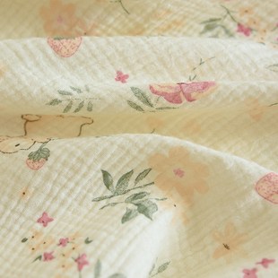 儿童春夏薄纯棉纱布泡泡棉纱小兔女童长袖睡裙亲子全棉公主家居裙