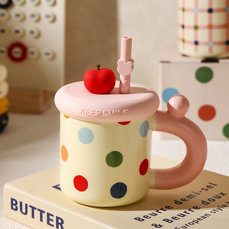 舍里带盖带吸管马克杯送闺蜜生日礼物喝水杯特别好看的杯子陶瓷杯