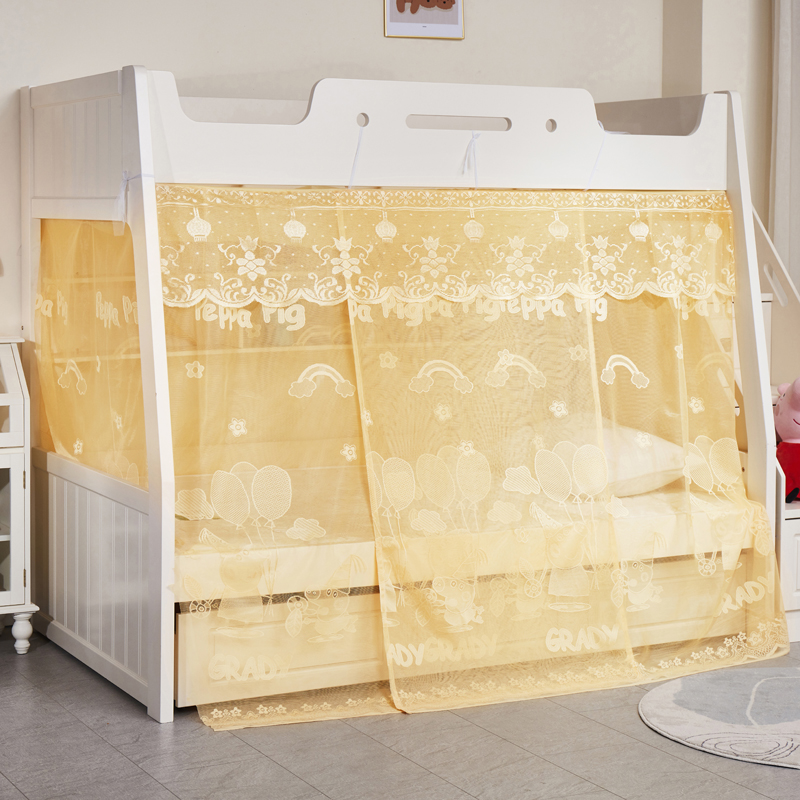 子母床蚊帐下铺有书架双门拉炼上下铺家用免安装双层床儿童蚊帐