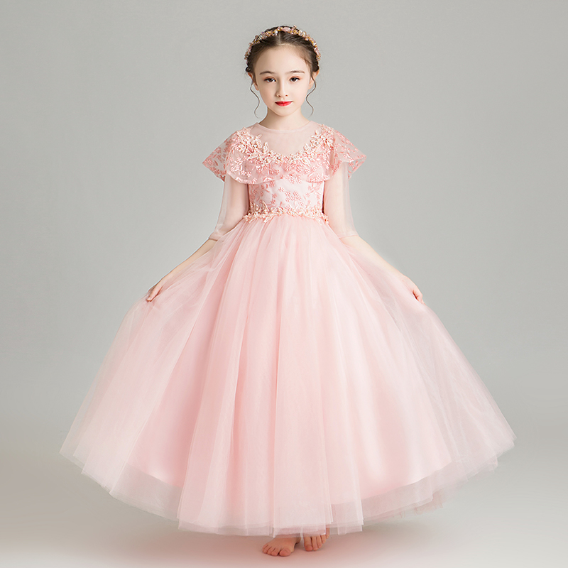 女童公主裙小女孩花童婴儿婚纱蓬蓬纱儿童晚礼服主持人演出服洋气