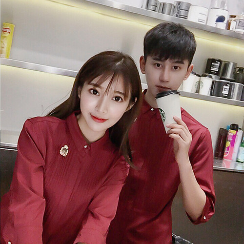 领证登记结婚照证件照情侣装七分长袖衬衣拍照衬衫发型师上衣服装