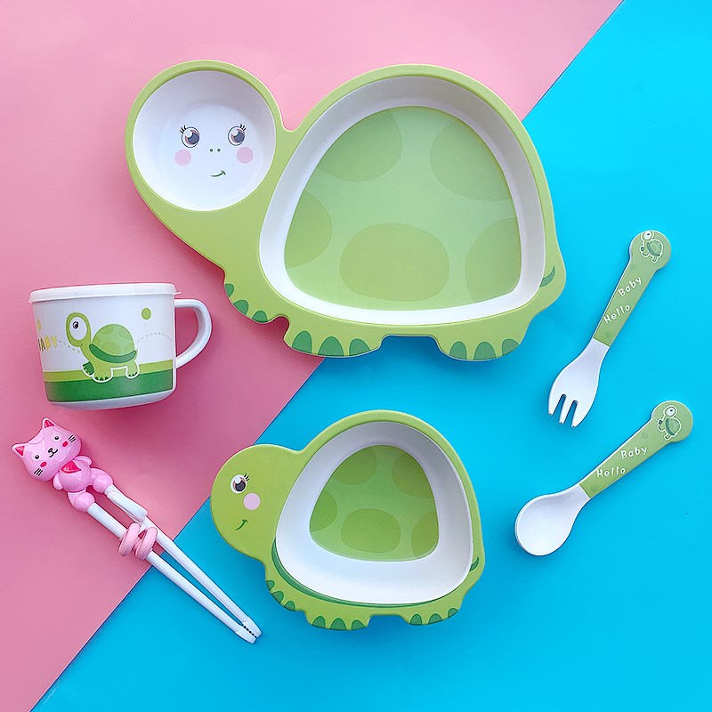 可爱小乌龟儿童餐具套装小孩子卡通碗幼儿园分格宝宝餐盘儿童碗勺