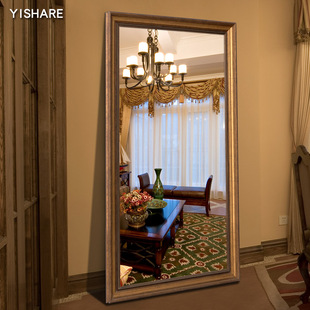 YISHARE 欧式全身镜壁挂穿衣镜 服装店复古试衣镜美式落地大镜子