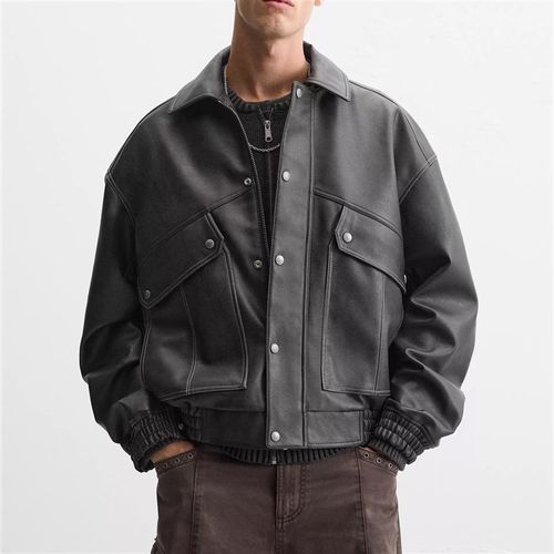 柜699!秋冬新品ZA男装宽松仿皮PU长袖拉链皮衣夹克外套 3715411