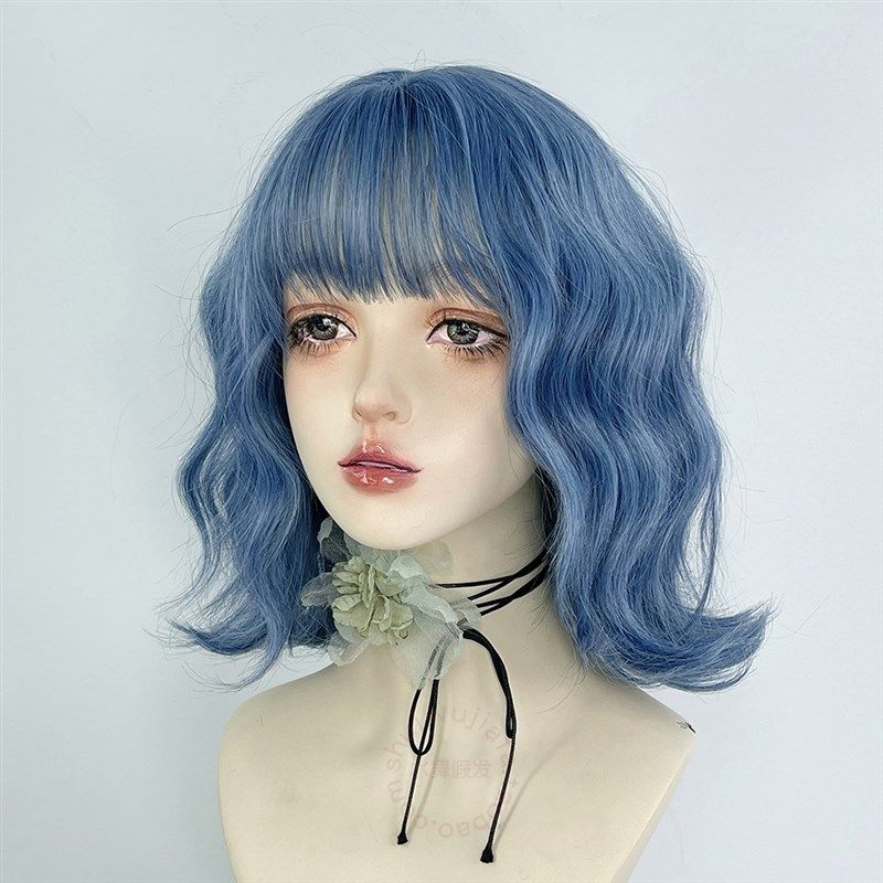 蓝色假发短卷发彩色女全头套蛋蛋卷头lolita二次元y2k日常羊毛卷,美发护发/假发,日常整顶假发,淘宝优惠券,粉丝福利购,淘宝优惠卷