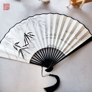 中国风古典沈兰舟汉服cos随身折扇黑檀扇骨9寸手绘男女高档文创礼