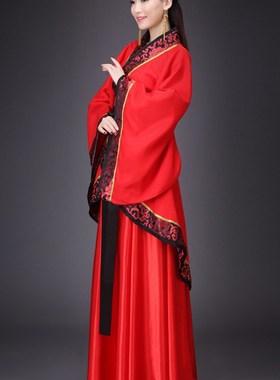 新款演出服唐装汉服直裾曲裾男女情侣古代汉代结婚服中式婚礼服装