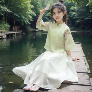 2024夏季新款女童汉服套裙夏装中国风洋气江南水乡风旗袍裙两件套