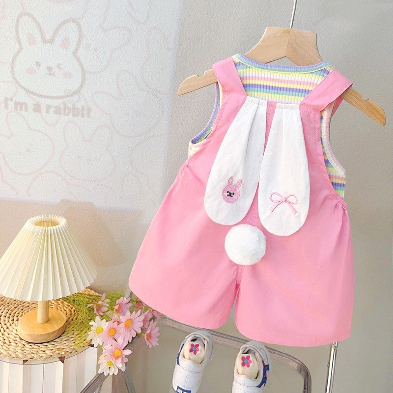 女童背带裤夏季网红套装2024新款儿童洋气时髦夏装宝宝背心两件套