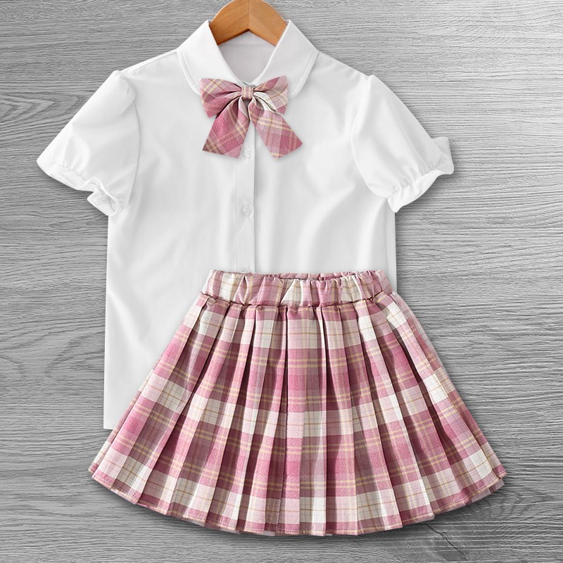 女童百褶裙套装儿童学院风裙子小学生校服女孩连衣裙jk制服格夏装