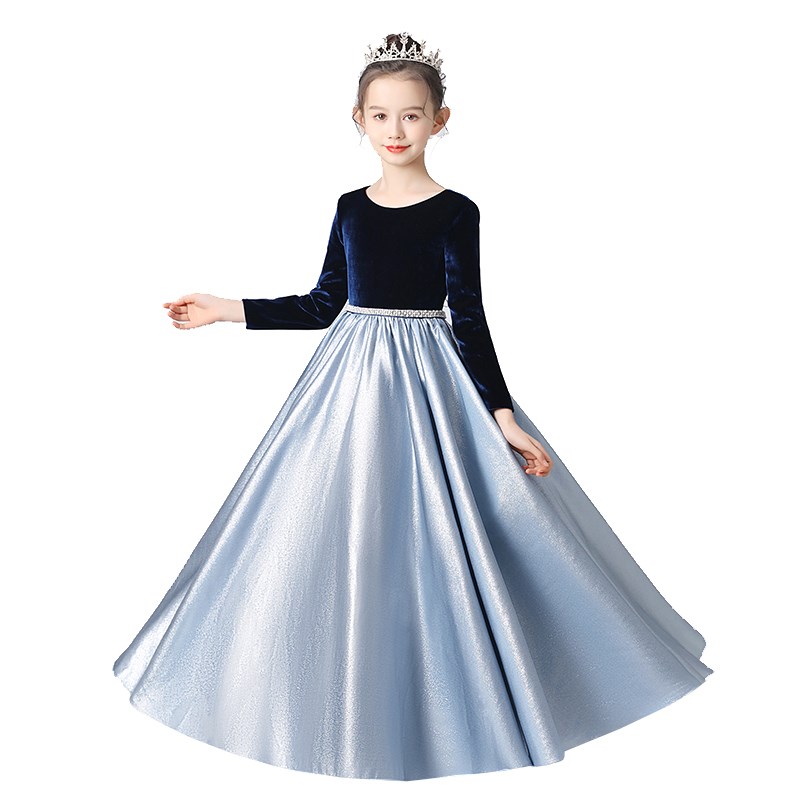 女童长款晚礼服钢琴大提琴演奏服儿童诗歌朗诵小主持人演出裙长袖