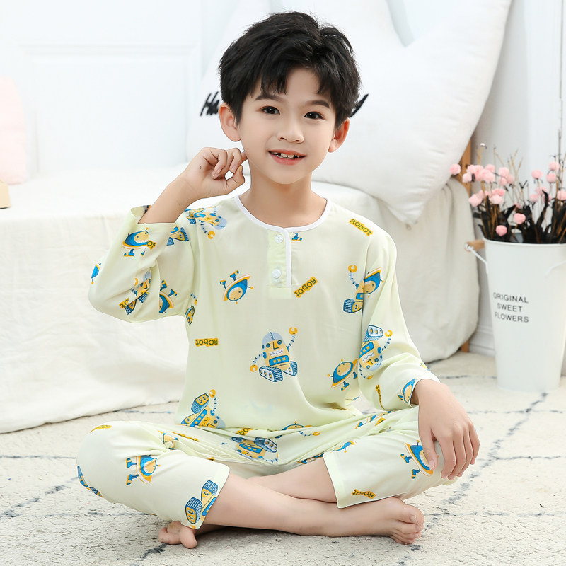 儿童绵绸睡衣夏季男童薄款大童长袖空调服男孩宝宝棉绸家居服套装,童装/婴儿装/亲子装,家居服套装,淘宝优惠券,粉丝福利购,淘宝优惠卷