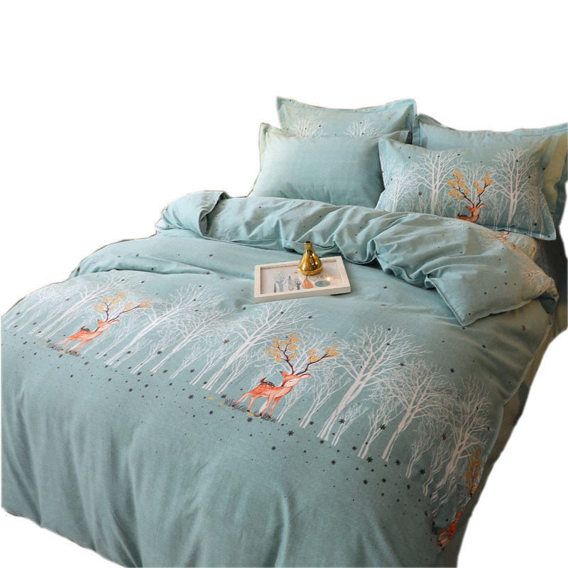 冬季加厚纯棉磨毛四件套全棉保暖被套1.5m1.8m2米2双人床上用品