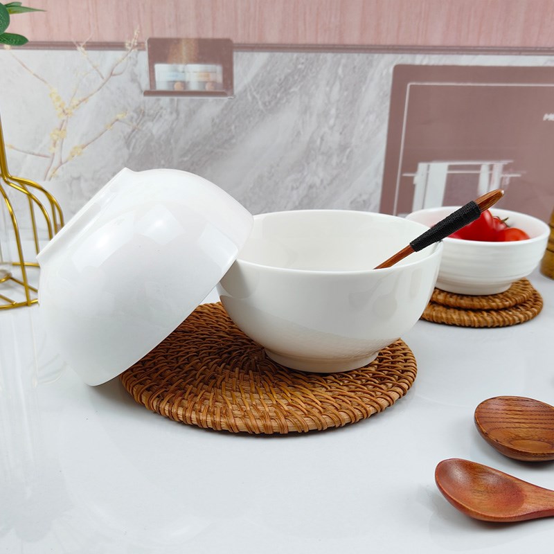 景德镇碗家用2024新款吃饭的碗5英寸白色商用6寸陶瓷米饭碗10个装