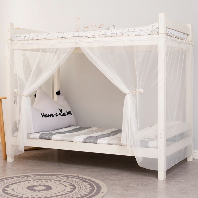 大学学生宿舍床帘寝室上铺纯白纱幔蚊帐一体式下铺少女心床幔纱帘