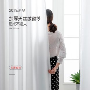 透光不透人纱帘北欧简约白色半遮光卧室窗帘窗纱阳台隔断天丝绒纱