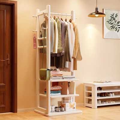 实木挂衣架落地衣帽架进门小户型省空间多层置物架卧室衣服收纳架