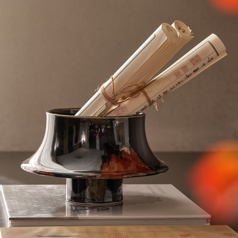 宋式美学中式样板间书桌软装搭配设计高级感装饰盒子屏风桌面摆件