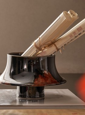 宋式美学中式样板间书桌软装搭配设计高级感装饰盒子屏风桌面摆件