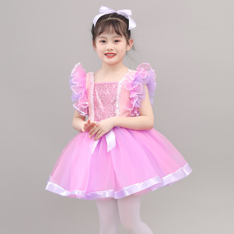 六一儿童演出服女童蓬蓬纱裙幼儿园粉色亮片舞蹈服装公主裙表演服