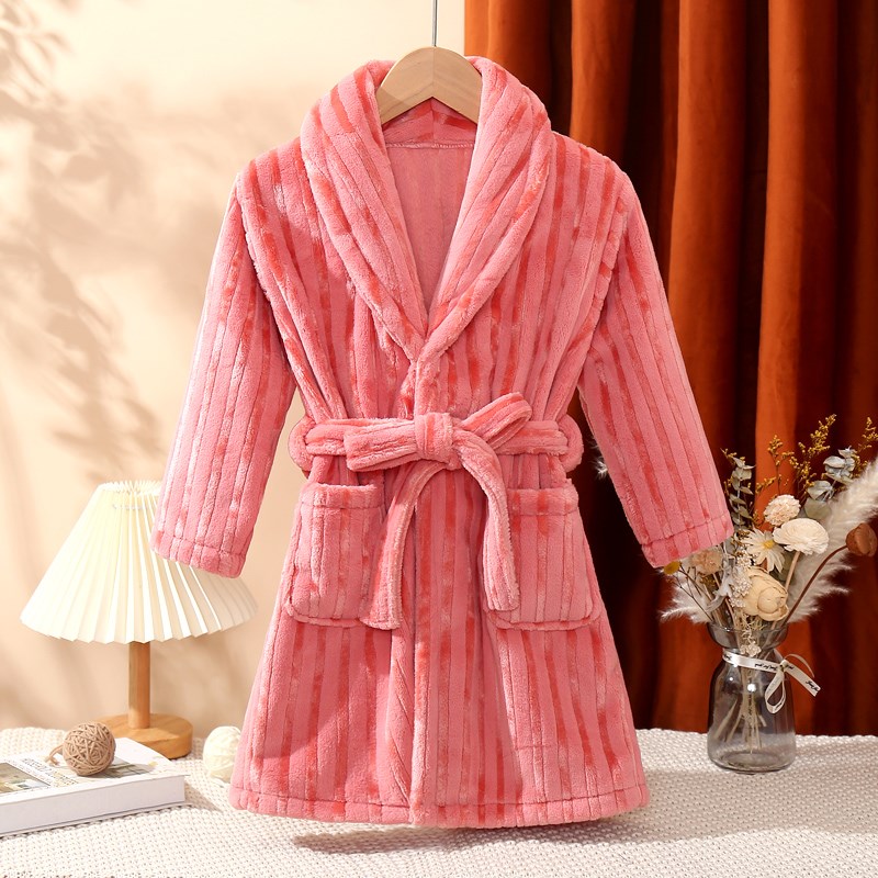 儿童睡袍女孩秋冬季法兰绒睡衣男童浴袍长款加厚珊瑚绒宝宝家居袍