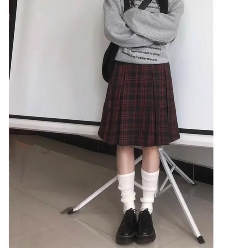 红色格子百褶半身裙女2024秋冬大码胖mm遮胯显瘦美式格纹A字裙子,女装/女士精品,大码半身裙,淘宝优惠券,粉丝福利购,淘宝优惠卷