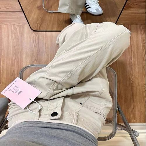 米杏色休闲直筒裤女夏季新款美式小个子工装裤牛仔裤长裤春秋裤子