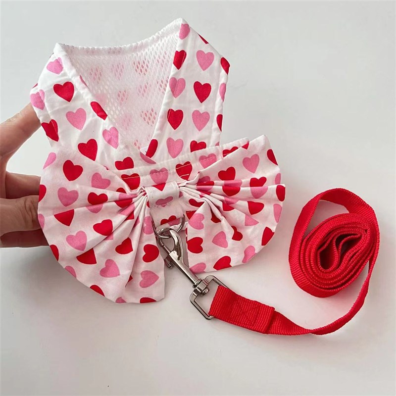 宠物爱心大蝴蝶结短胸背带牵引绳泰迪比熊小型犬狗狗猫咪外出衣服