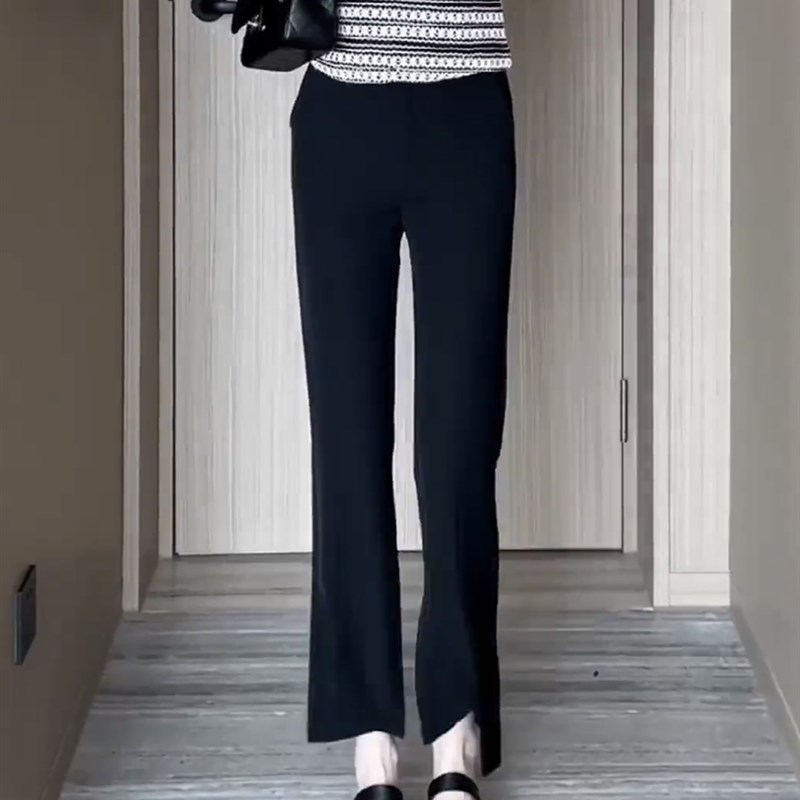 梨形身材夏季薄款小个子休闲西装裤女大码胖mm高腰显瘦开叉九分裤
