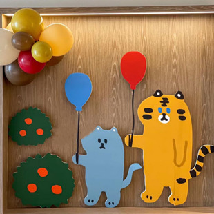 虎宝宝周岁生日布置背景墙百天装饰家里女宝kt板动物主题1岁男孩