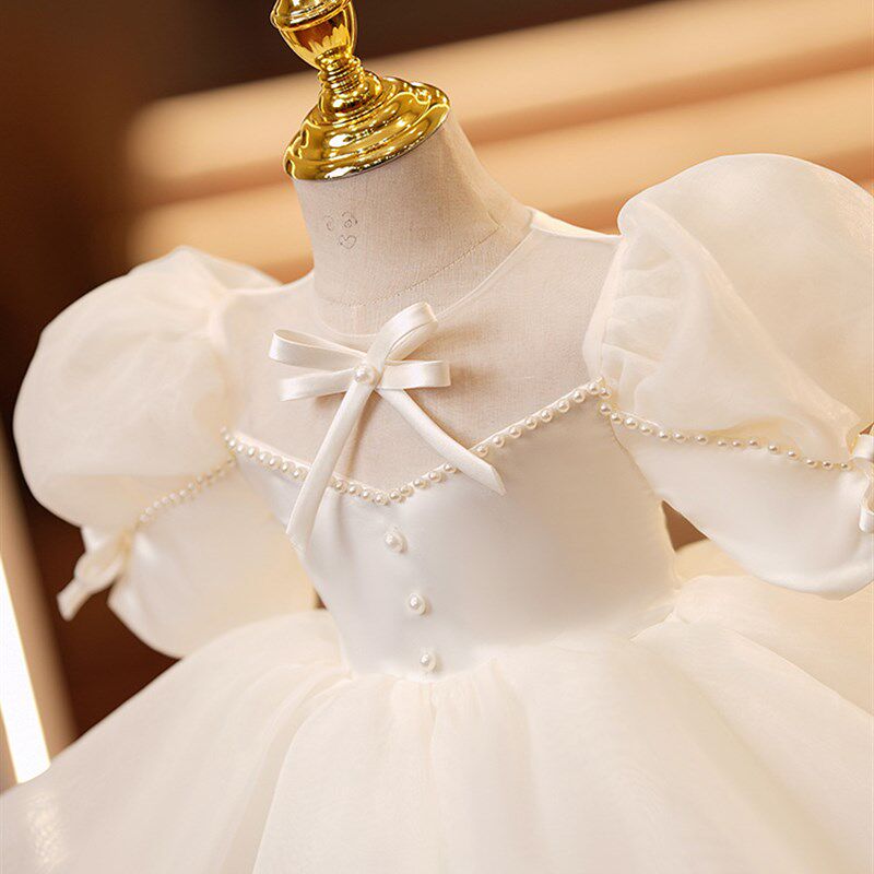 女童周岁礼服裙生日宴公主裙白色纱裙主持钢琴表演蓬蓬连衣裙花童